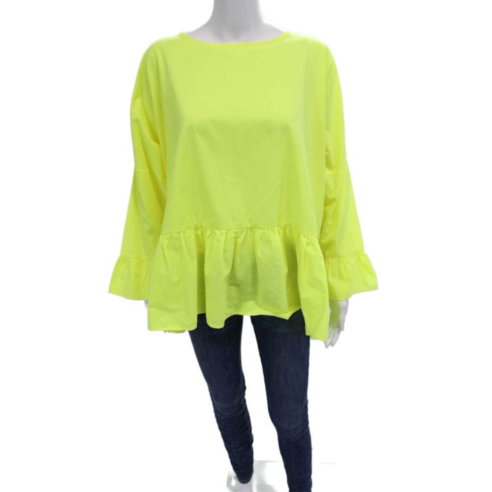 Basia Women Tunic Bohemian Yellow Cotton Blend Long Sleeve Round Neck Size L